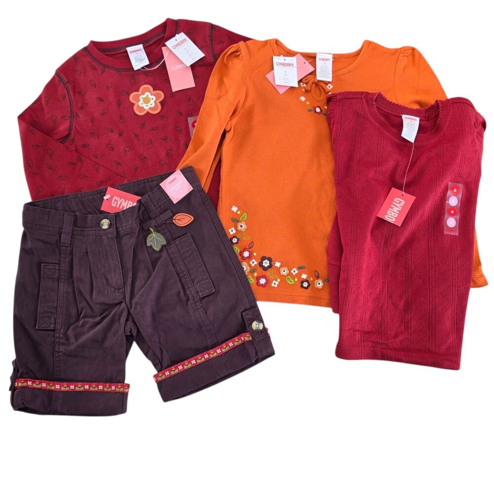 Vintage Gymboree Harvest Leaves Lot Size 5 Tops Shorts Multicolor Floral New